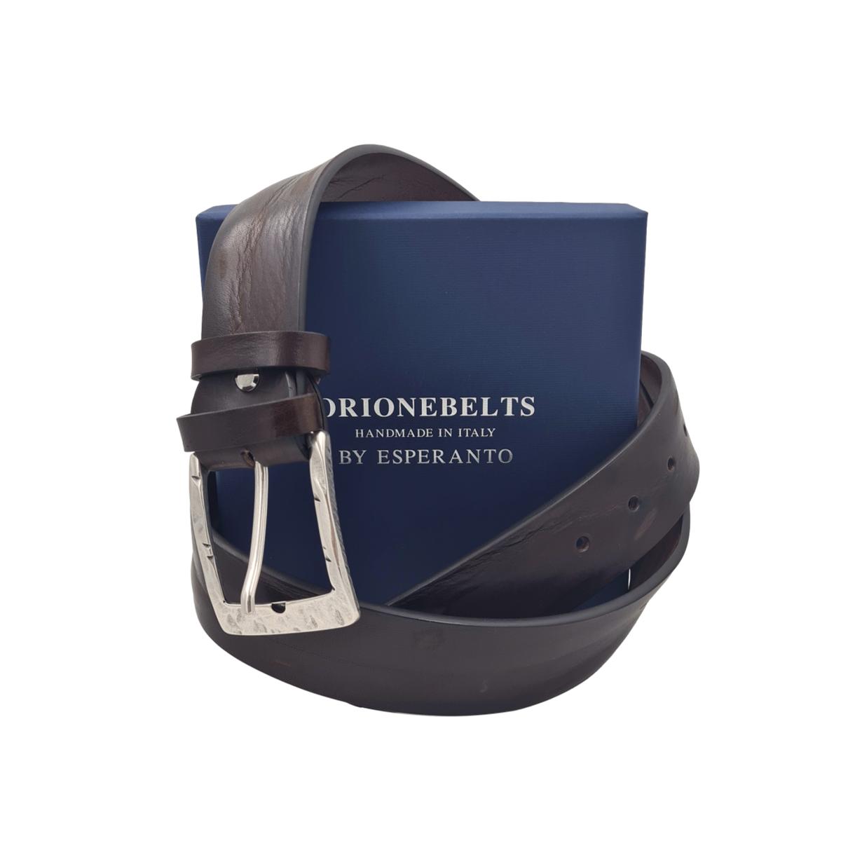 Cintura 4 cm in vero cuoio di toro abrasivato con fibbia lavorata  anallergica - ESPERANTOBELTS