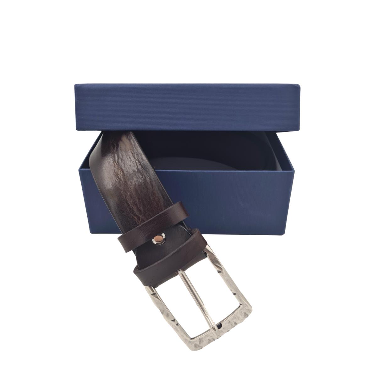 Cintura 4 cm in vero cuoio di toro abrasivato con fibbia lavorata  anallergica - ESPERANTOBELTS