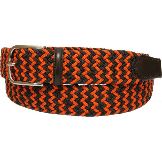 Cintura elastica intrecciata 3,5 cm Bicolore  in viscosa e Pelle e fibbia Nichel free - Moro/arancione - ESPERANTOBELTS