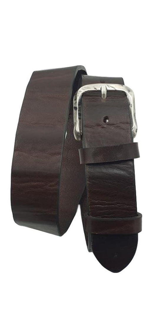 Cintura 4 cm in vero cuoio di toro grinzato con fibbia Vintage nichel free - Moro - ESPERANTOBELTS