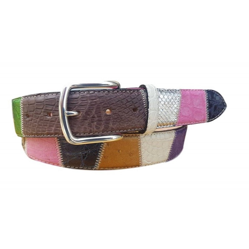 Cintura Multicolore 4 cm con Vero pitone , vero coccodrillo e vero struzzo con fibbia Nichel free - ESPERANTOBELTS