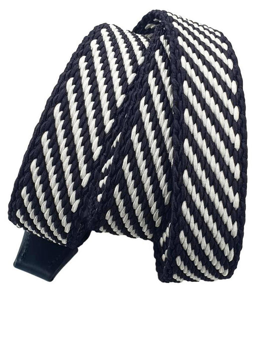 Cintura Piatta elastica intrecciata 3,5 cm con finiture in Pelle e fibbia anallergica - Blu / Bianco