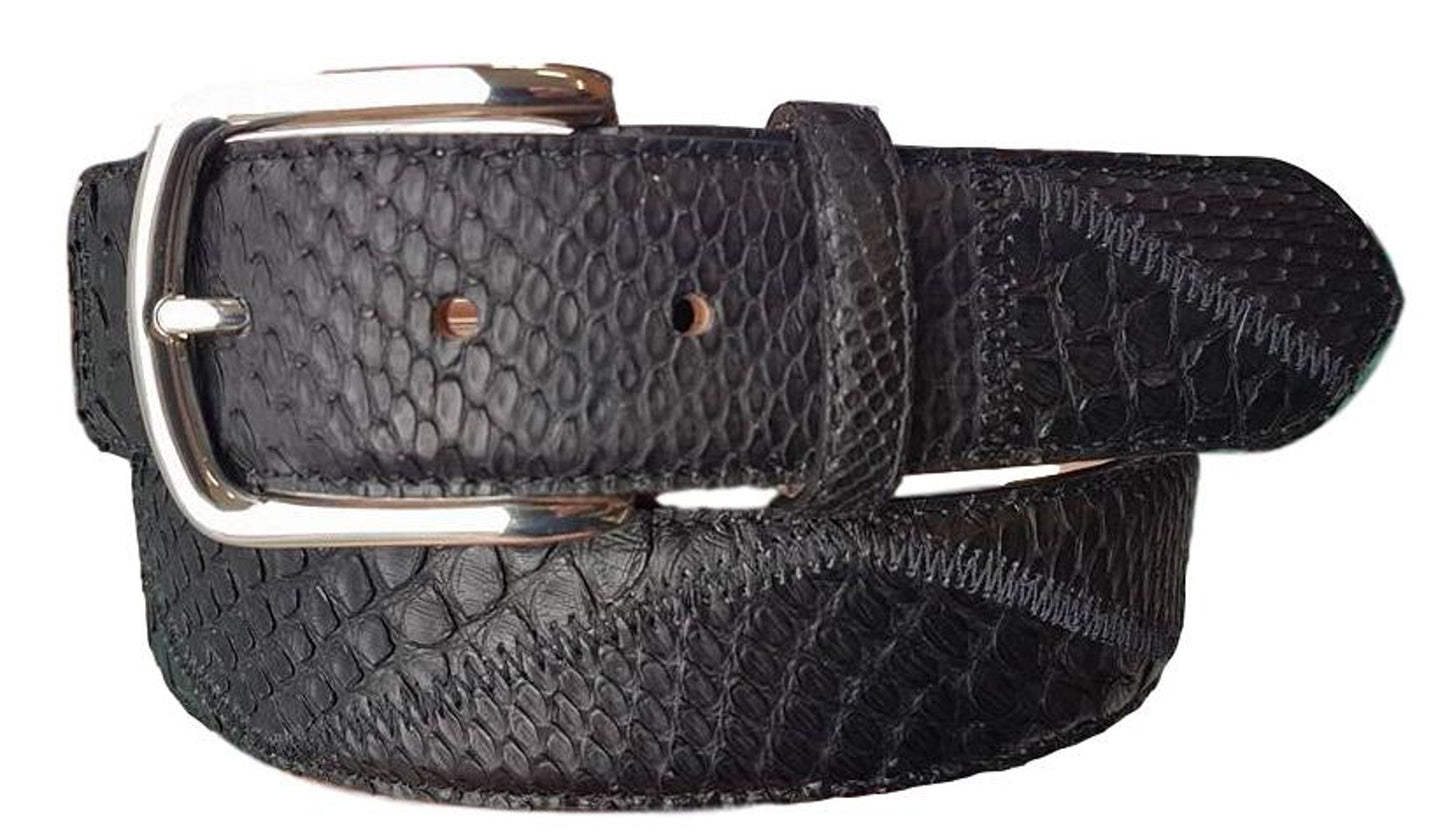 Cintura in vera pelle di Pitone Nero altezza 4 cm con fibbia anallergica