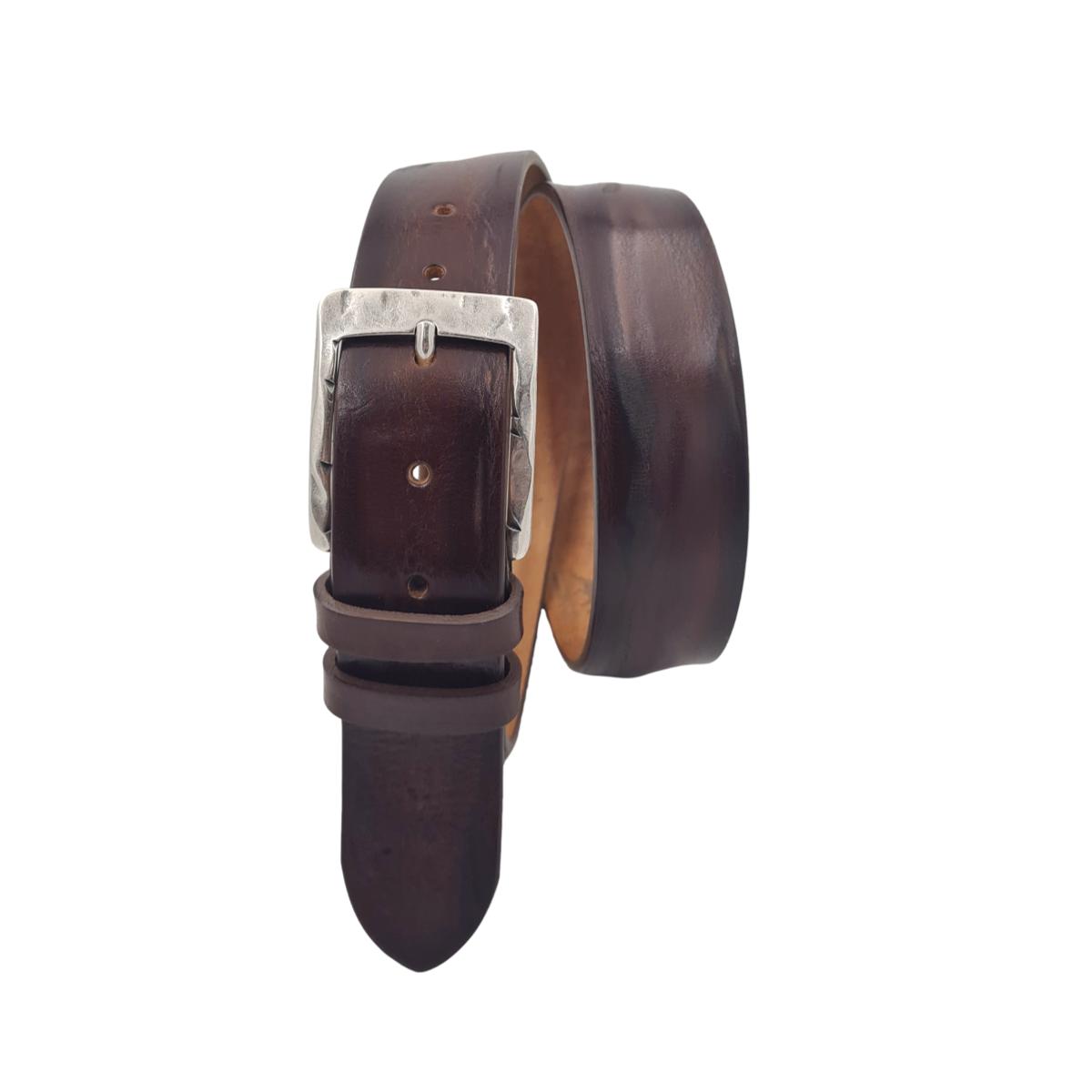 Cintura 4 cm in vero cuoio di toro abrasivato con fibbia lavorata  anallergica - ESPERANTOBELTS