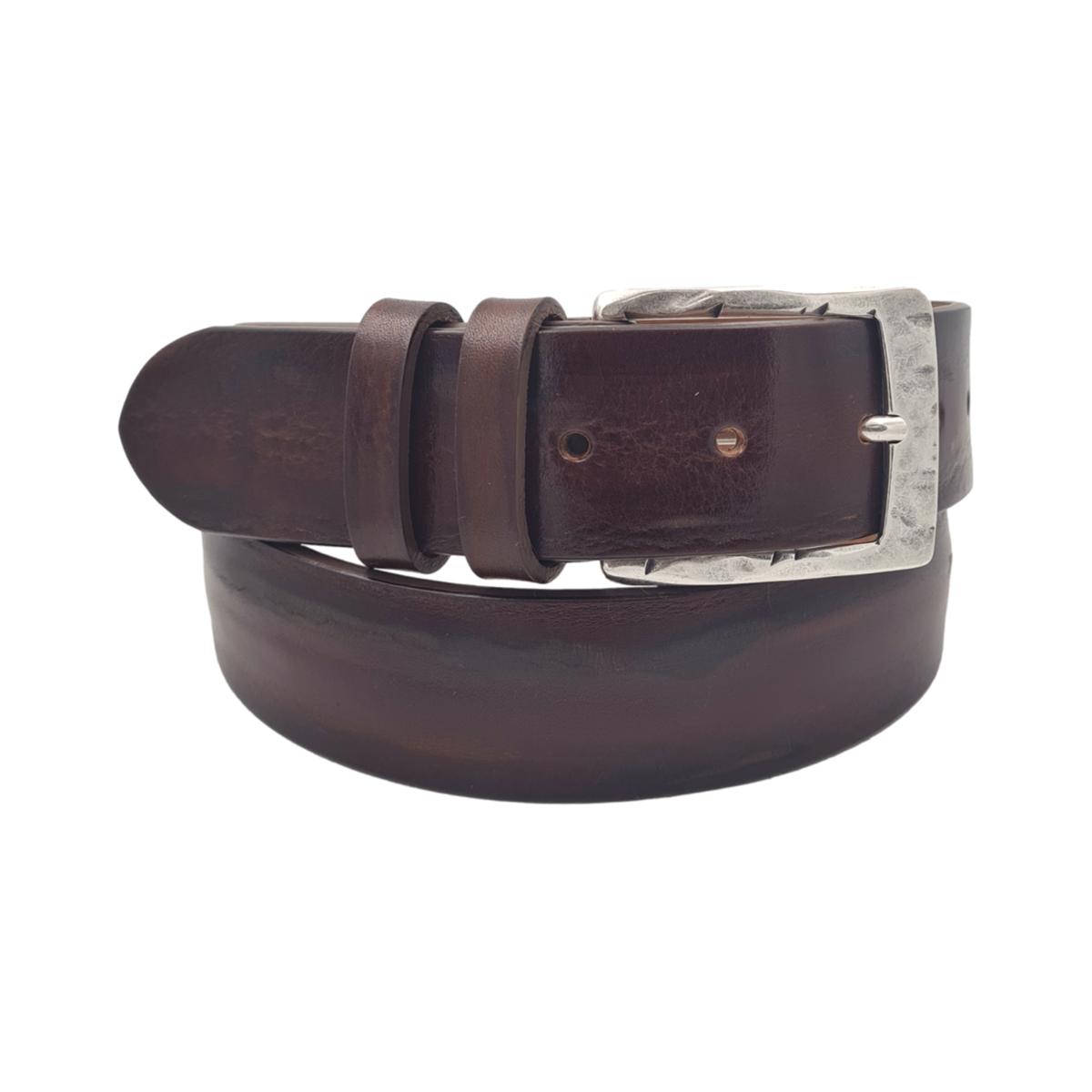 Cintura 4 cm in vero cuoio di toro abrasivato con fibbia lavorata  anallergica - ESPERANTOBELTS