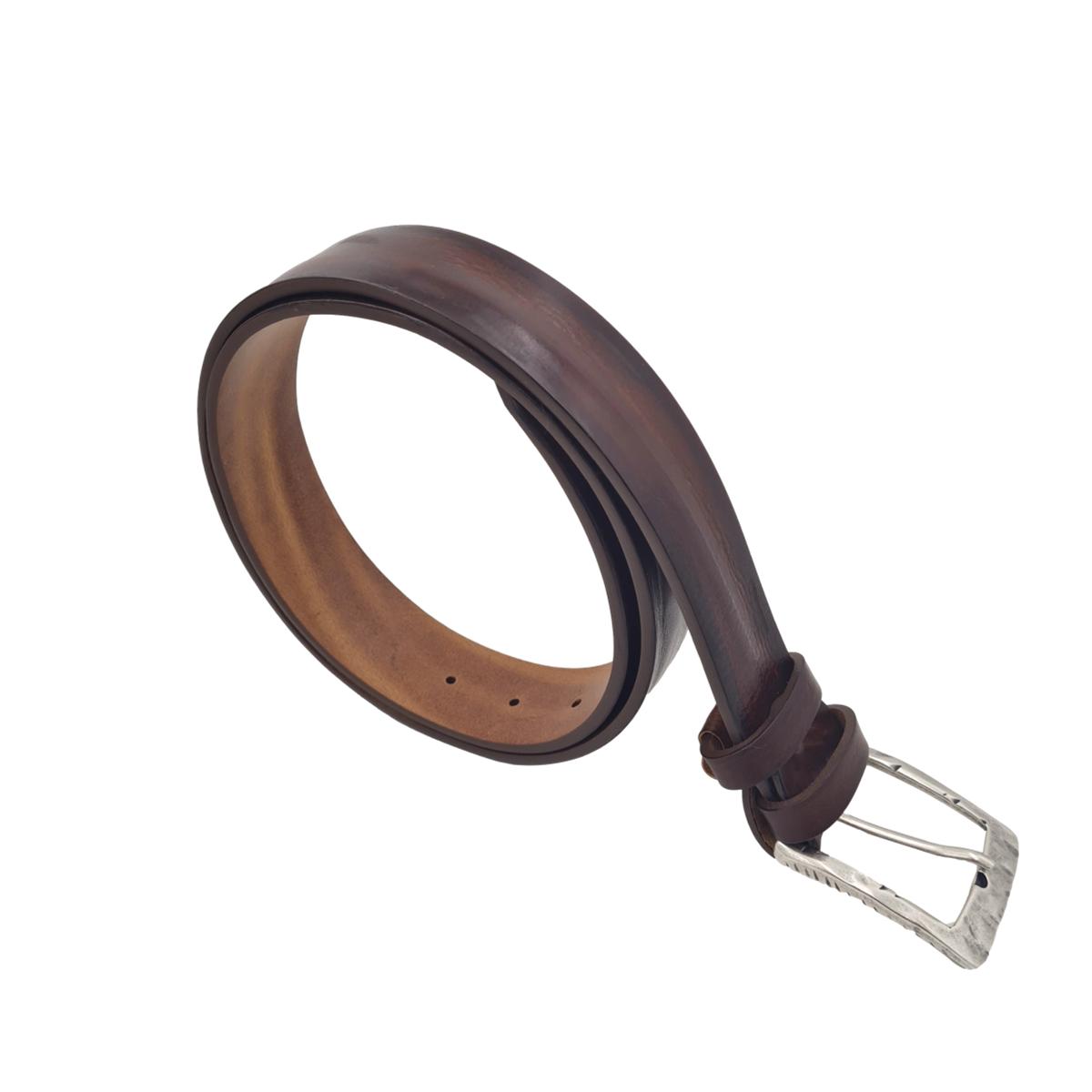 Cintura 4 cm in vero cuoio di toro abrasivato con fibbia lavorata  anallergica - ESPERANTOBELTS