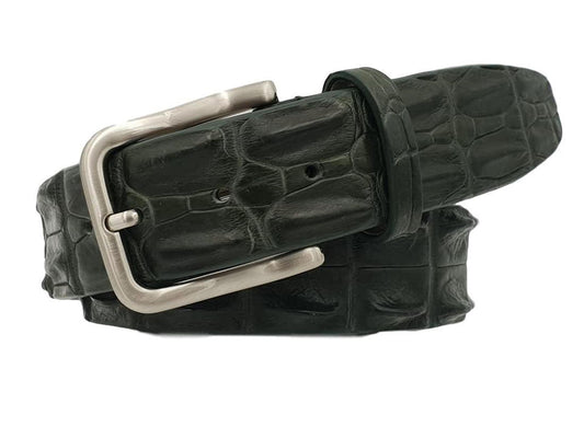 Cintura 4 cm Verde Militare in Schiena di Coccodrillo con Fodera Nabuk e Fibbia Nichel free - ESPERANTOBELTS