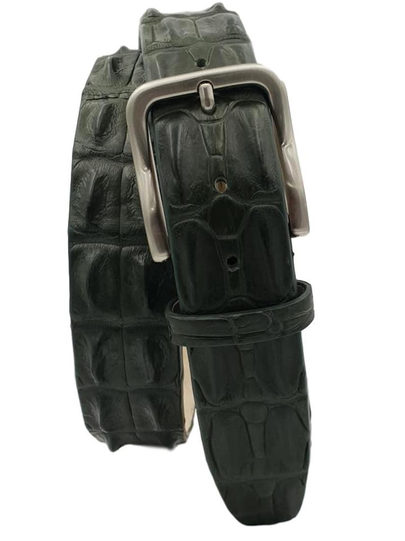 Cintura 4 cm Verde Militare in Schiena di Coccodrillo con Fodera Nabuk e Fibbia Nichel free - ESPERANTOBELTS