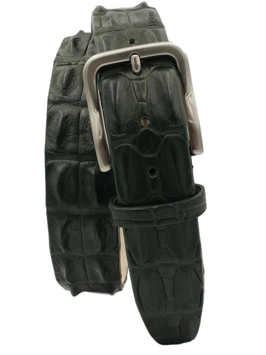 Cintura 4 cm Verde Militare in Schiena di Coccodrillo con Fodera Nabuk e Fibbia Nichel free - ESPERANTOBELTS