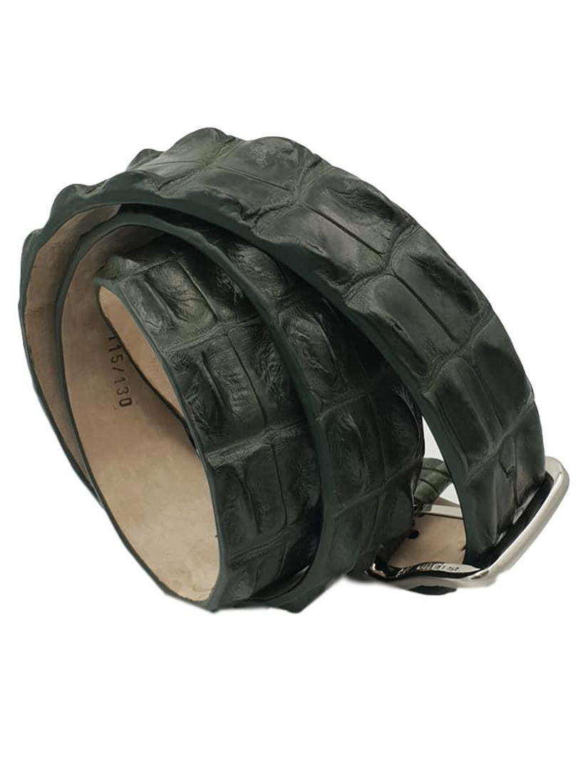 Cintura 4 cm Verde Militare in Schiena di Coccodrillo con Fodera Nabuk e Fibbia Nichel free - ESPERANTOBELTS
