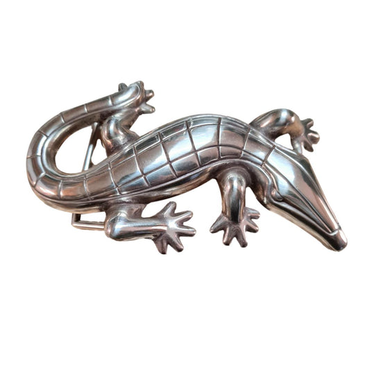 Fibbia 4 cm in metallo pesante argento america a forma di Coccodrillo