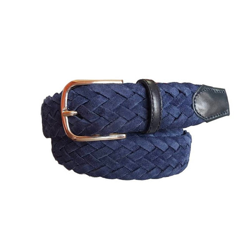 Cintura 3,5 cm intrecciata in pelle scamosciata foderata in cotone con fibbia Nichel free - Blu - ESPERANTOBELTS