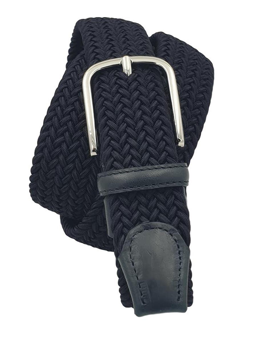 Cintura elastica intrecciata 3,5 cm  in viscosa e Pelle e fibbia anallergica - Blu Notte
