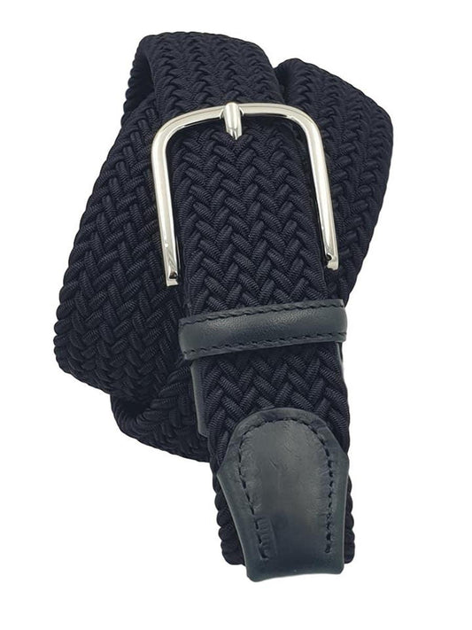 Cintura elastica intrecciata 3,5 cm  in viscosa e Pelle e fibbia anallergica - Blu Notte