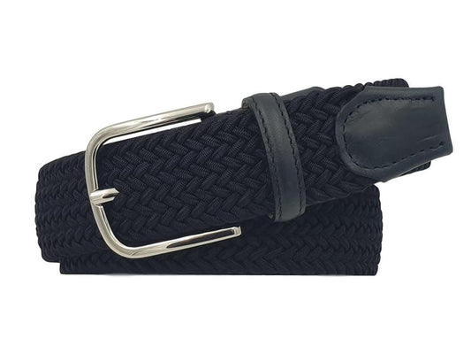 Cintura elastica intrecciata 3,5 cm  in viscosa e Pelle e fibbia anallergica - Blu Notte