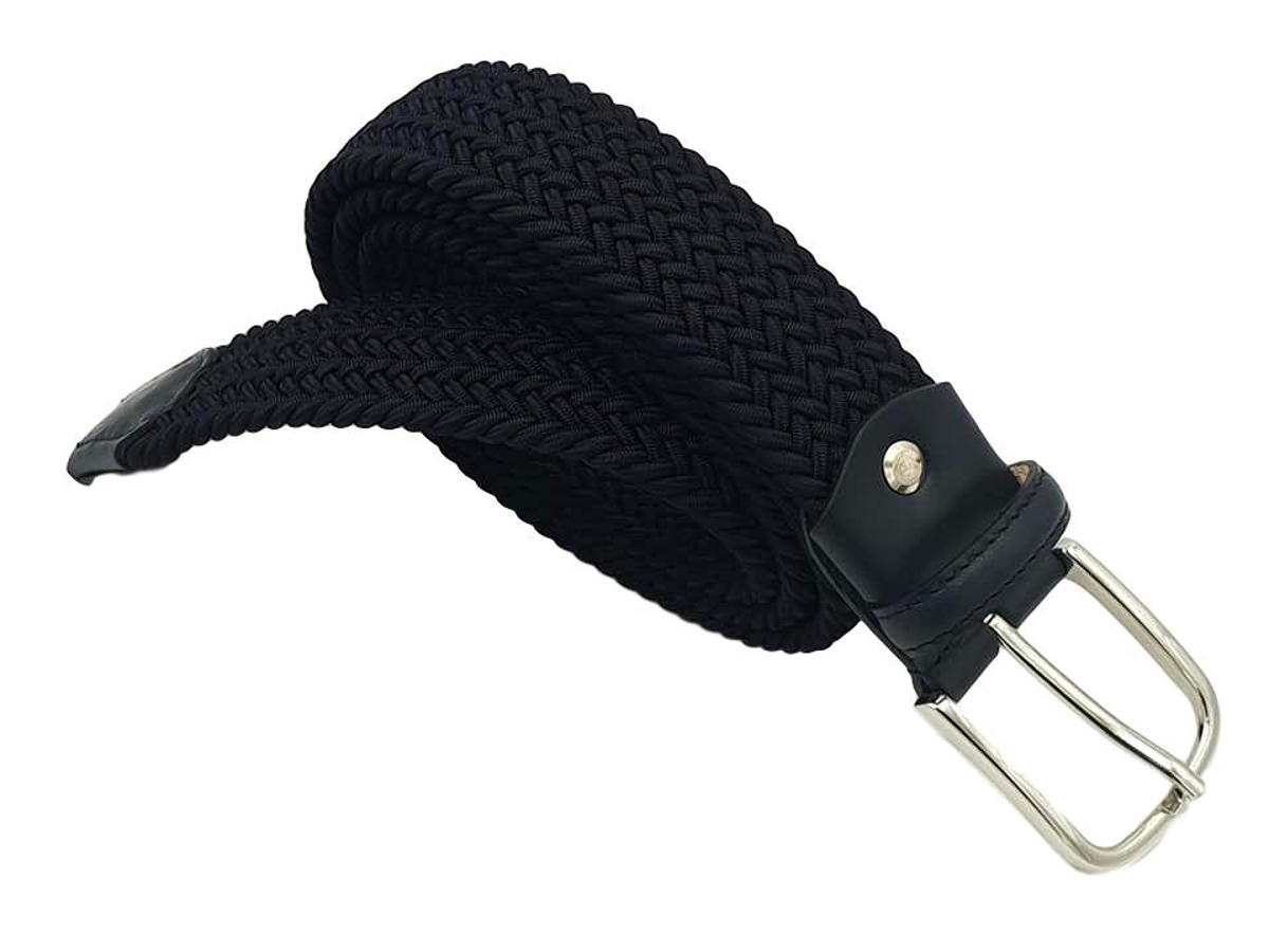 Cintura elastica intrecciata 3,5 cm  in viscosa e Pelle e fibbia anallergica - Blu Notte