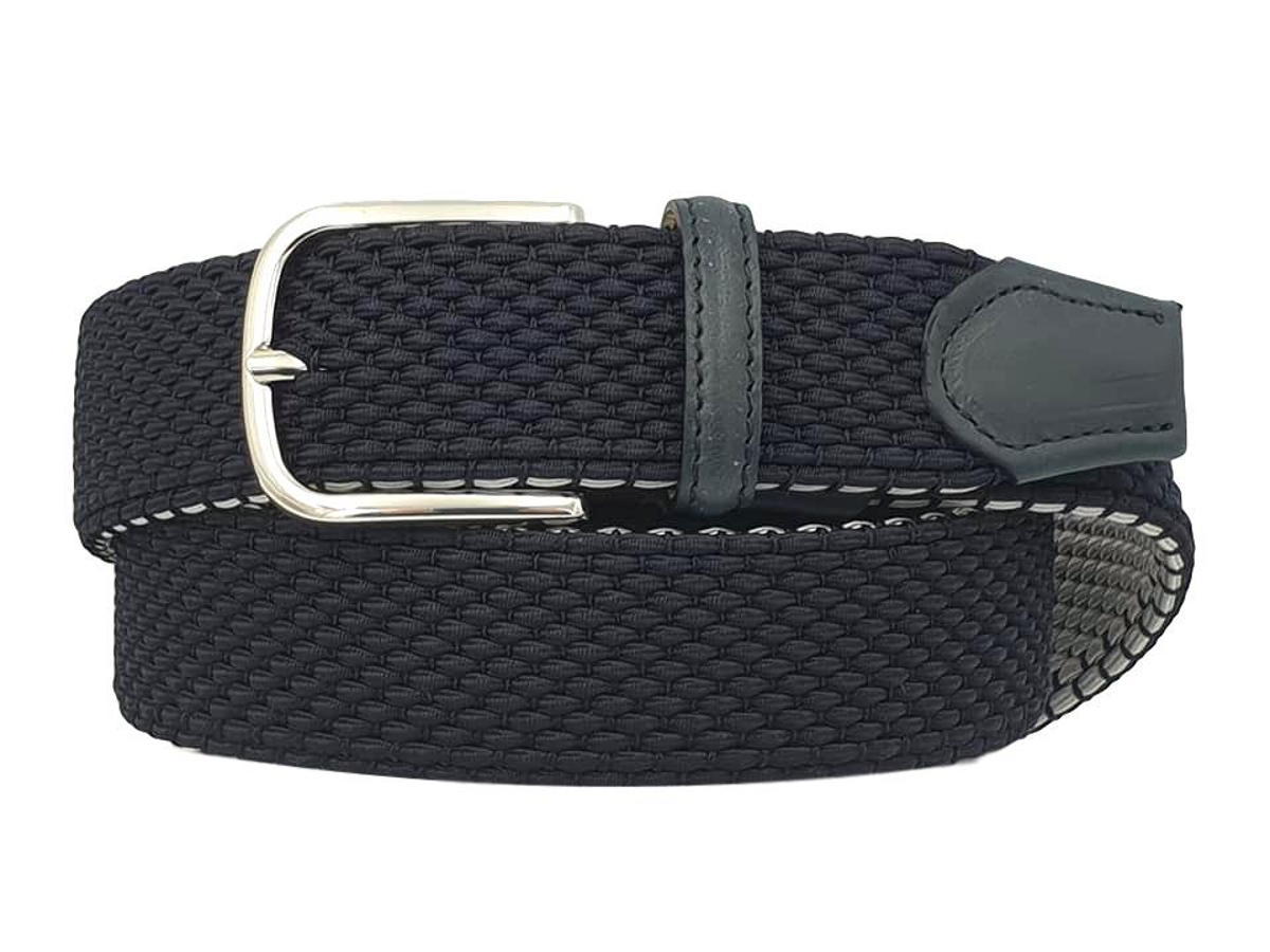 Cintura elastica Tubolare 3,5 cm  in viscosa e Pelle e fibbia anallergica - Blu