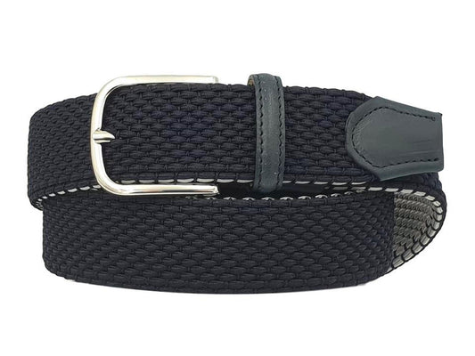 Cintura elastica Tubolare 3,5 cm  in viscosa e Pelle e fibbia anallergica - Blu