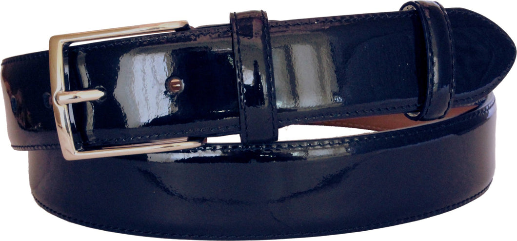 Cintura 3,5 cm da Cerimonia  in pelle Lucida con fibbia anallergica - Blu