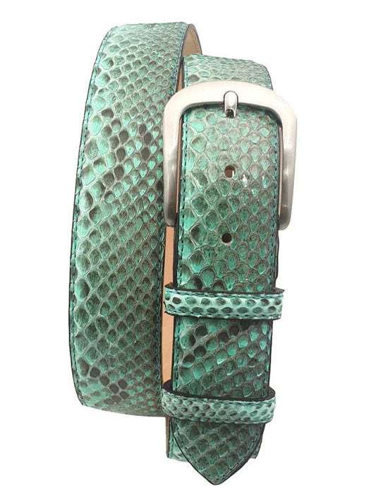 Cintura 4 cm in Vera Pelle di Pitone Verde Acqua con fibbia anallergica