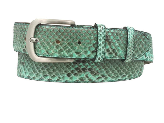 Cintura 4 cm in Vera Pelle di Pitone Verde Acqua con fibbia anallergica
