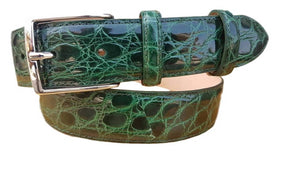 Cintura 3,5 cm in fianco di Coccodrillo Verde con fibbia Nichel free e fodera Nabuk - ESPERANTOBELTS