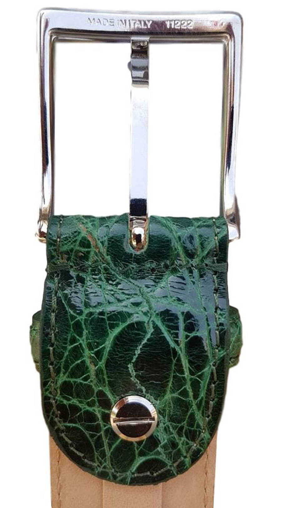 Cintura 3,5 cm in fianco di Coccodrillo Verde con fibbia Nichel free e fodera Nabuk - ESPERANTOBELTS